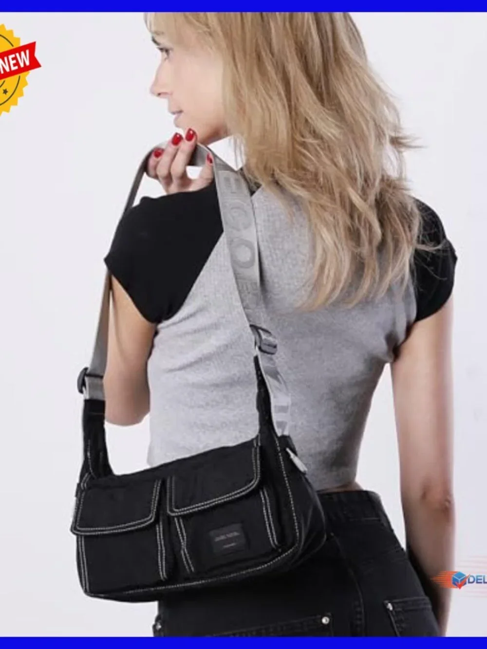 Small Nylon Hobo Shoulder Bag with Adjustable Strap and Multiple Pockets